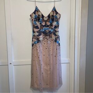 Aidan by Aidan Mattox Womens V Neck Sequined Tea Party Cocktail Dress Size 10